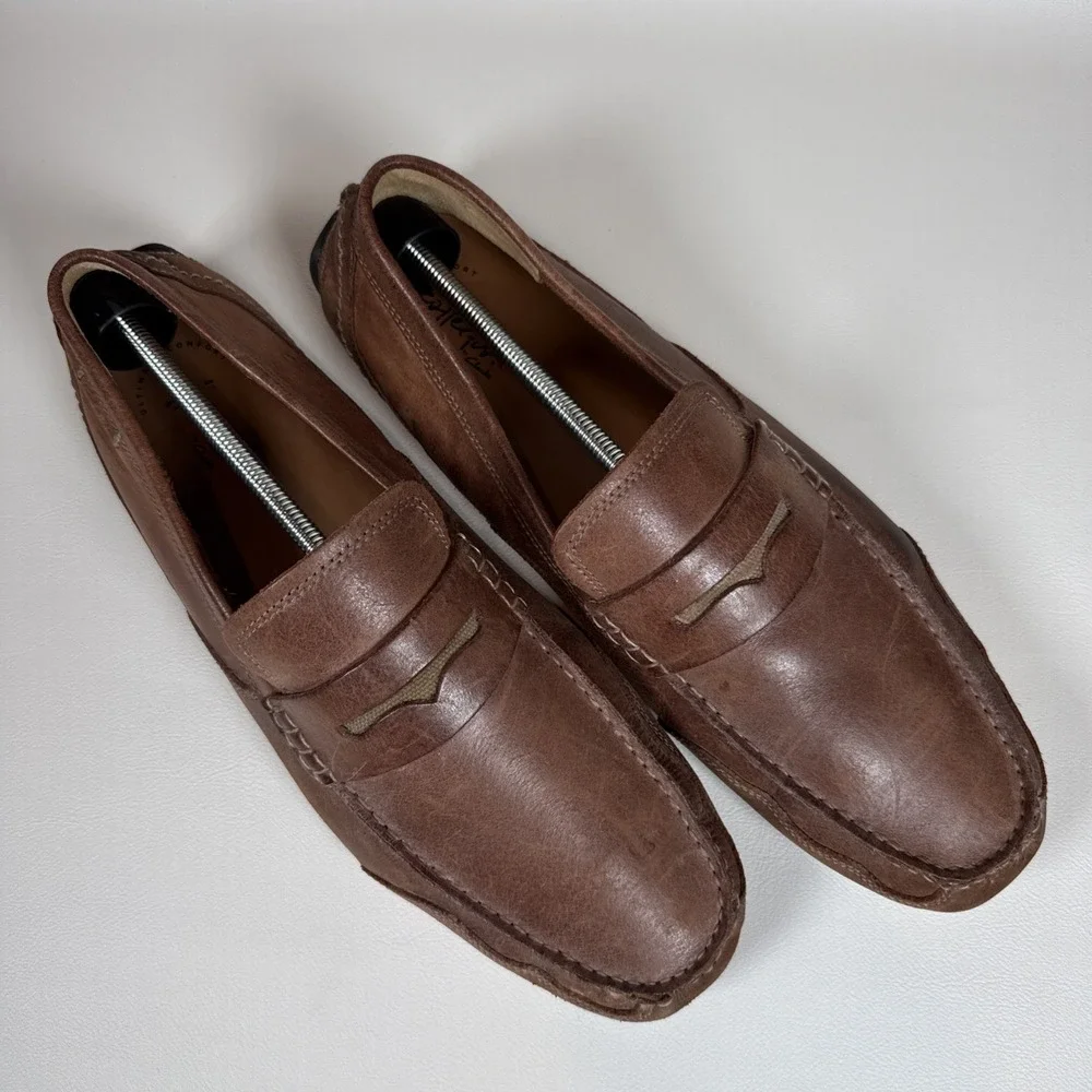 Clarks Men's Brown Leather Penny Loafers Slip On Moc Toe Casual Dress Shoes 13
